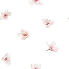 Watercolor magnolia seamless pattern