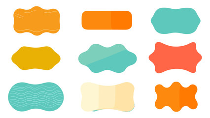 Zig zag scallop wave shape frames, abstract corrugated vector illustration, kids jagged ellipse text boxes, wavy photo sticker set, geometric stamp shapes, cutout background.