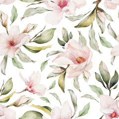 Watercolor magnolia seamless pattern