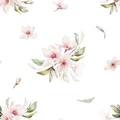 Watercolor magnolia seamless pattern