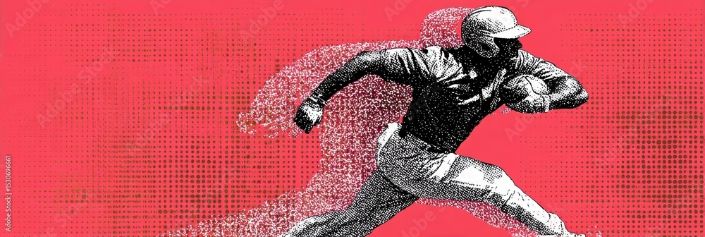 Aufkleber retro halftone print of mvp player sprinting across the field with vibrant background showcasing ath