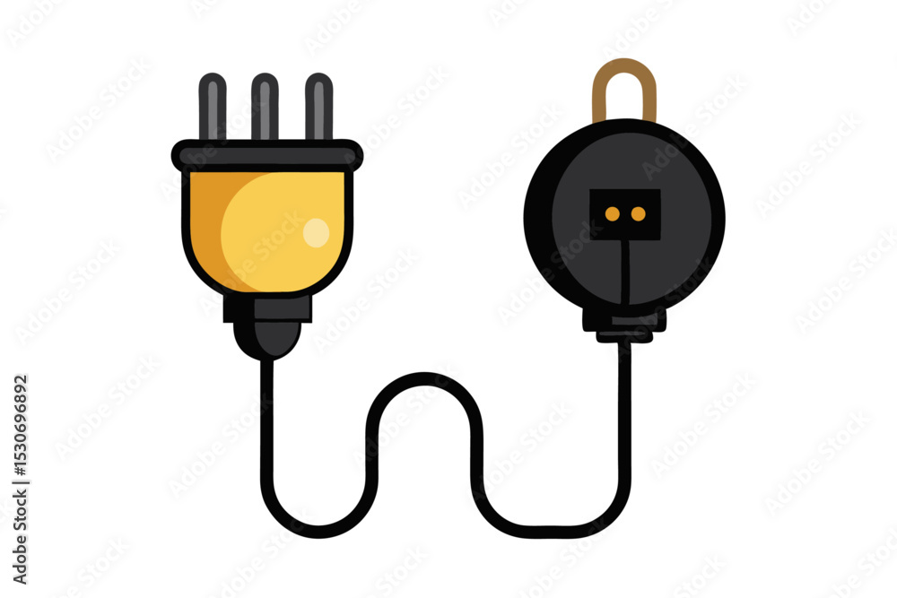 Poster power plug with lamp design isolated on transparent background
