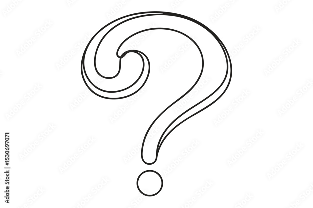 Poster continuous line drawing question mark illustration isolated on transparent background