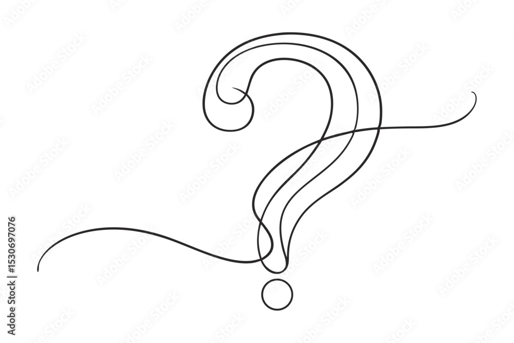 Poster continuous line drawing question mark illustration isolated on transparent background
