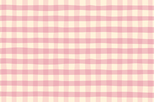 Pastel pink gingham fabric square checkered seamless pattern texture background vector