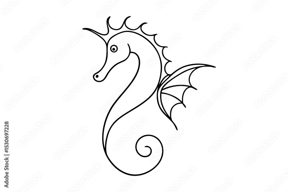 Poster seahorse continuous line art drawing minimal style isolated on transparent background