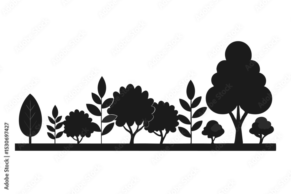 Poster minimalist line art shrub set isolated on transparent background