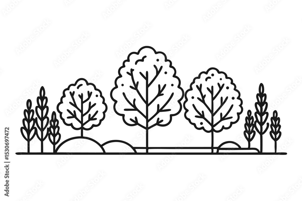 Poster minimalist line art shrub set isolated on transparent background