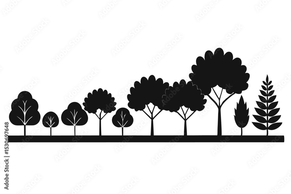 Poster minimalist line art shrub set isolated on transparent background