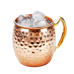 Copper Mug Filled with Ice Cubes isolated on transparent white background, clipping path