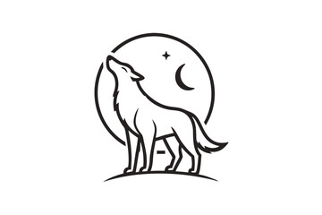 Obraz premium Simple line art wolf howling at the moon design isolated on transparent background