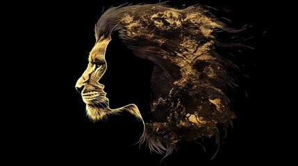 Gold lion head merged with female face in side profile, elegant and symbolic design.
Concept : symbolizing strength, femininity, empowerment, luxury branding, personal identity and balance