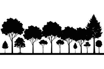 Side view tree silhouette line drawings isolated on transparent background
