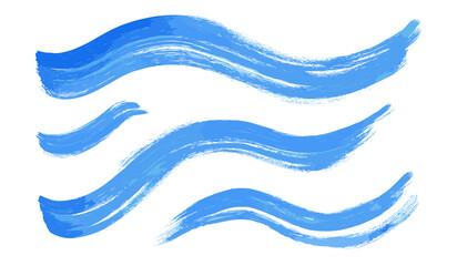 Cobalt blue sea wave brush stroke elements, wavy ultramarine ink texture, summer beach hand-drawn highlights, thick calligraphy ink flow lines, ocean art, vector illustration.