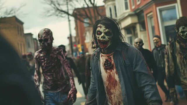 Zombies walking on a city street