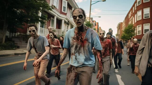 Zombies walking on a city street