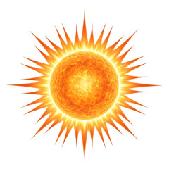 A bright orange sun with sharp rays isolated on transparent background