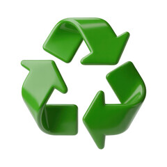 A 3d render vibrant green recycling symbol isolated on transparent background