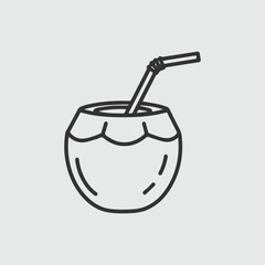 Refreshing coconut drink with straw line art icon