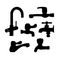 Water tap silhouettes. Black and white Vector Illustration
