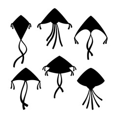 Kite silhouettes. Black and white Vector Illustration