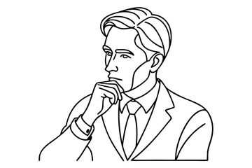 Drawn line art doodle businessman contemplating isolated on transparent background