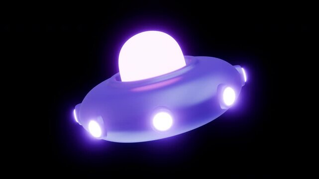 Ufo spaceship rotation on black background. Loopable cartoon 3d animation for game or child education.
