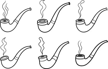 Set of smoking pipe outline,  line art, coloring book page vector illustration