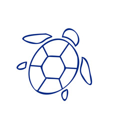 Obraz premium Blue Retro Detailed Sea Turtle. Line Art