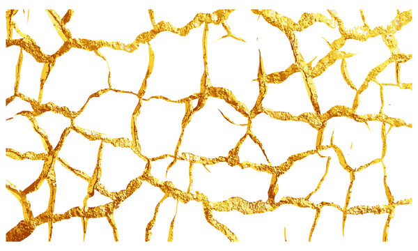 Japanese kintsugi vector illustration, gold cracks on white, shimmering streaks, ancient art of imperfection, abstract metallic texture, background design, luxury texture, modern art,