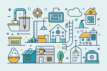 seamless pattern with city buildings