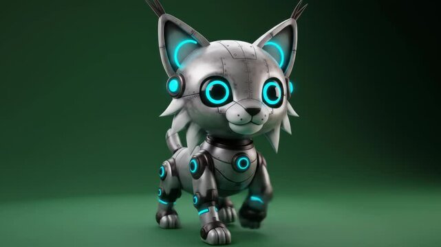Cute Blue-Eyed Robotic Cat with Metal Body