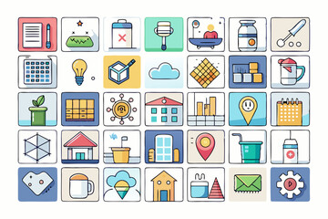 set of flat icons for web design Colored meeting icon set. Business, teamwork, communication, management, discussion, etc. Editable stroke. Vector illustration
