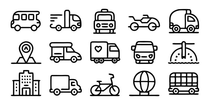 Transportation line icons set isolated on transparent background