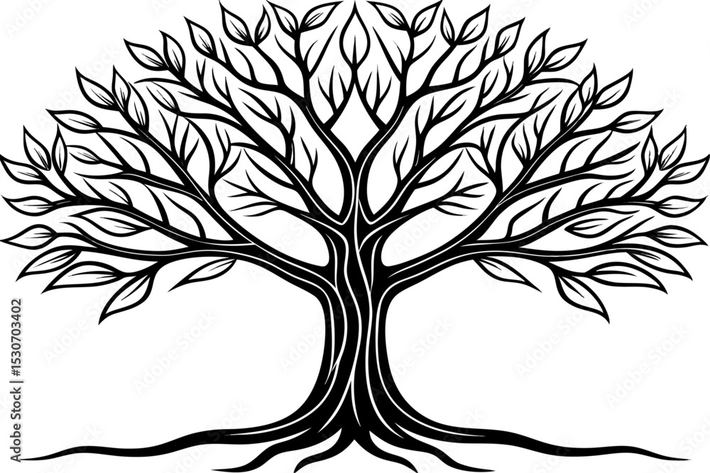 Poster single line tree design isolated on transparent background