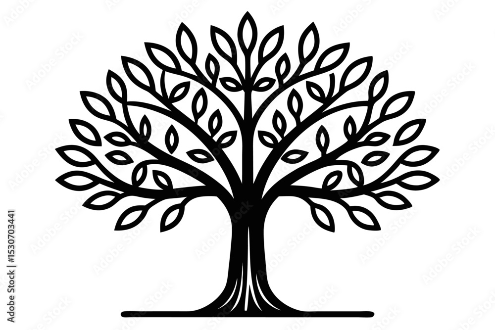 Poster single line tree design isolated on transparent background