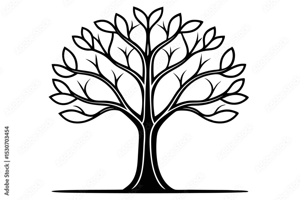 Poster single line tree design isolated on transparent background