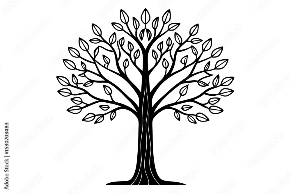 Poster single line tree design isolated on transparent background
