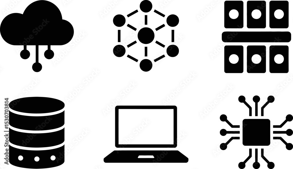 Poster cloud computing networking database server laptop and chip icons for technology and it industry 100 