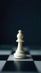 A lone chess piece, a white pawn, stands poised on a dark square, ready for its next move The image evokes strategy, anticipation, and the beginning of a game , game, wood