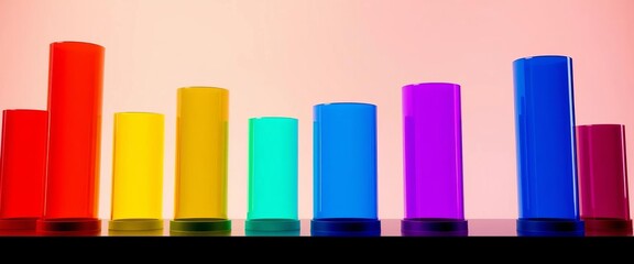 Obraz premium Set of colorful graduated cylinders, varying in height and diameter, hands-on, vibrant