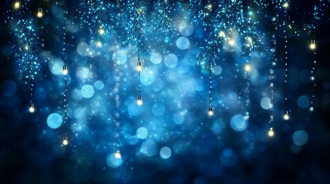 Enchanting Blue Christmas Wonderland Background with Sparkling Lights for a Magical Holiday Spirit