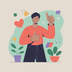 Happy Man Giving Thumbs Up with Big Smile – Positive Feedback & Approval Concept Illustration