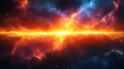 Bright radial burst with colorful transitions forming abstract cosmic energy flow.