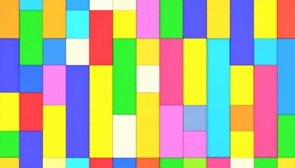 Full frame of 3D rendering multi colored pixelated rectangles