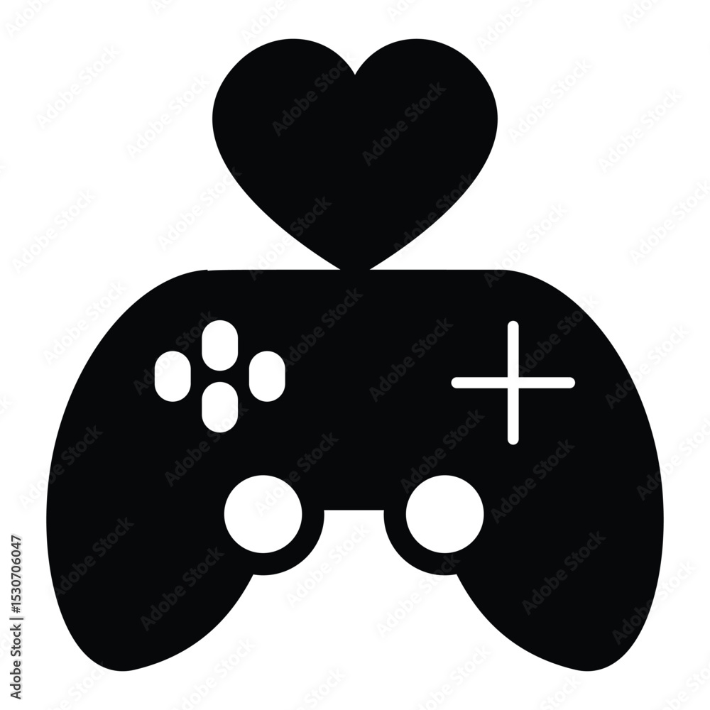 Poster joystick with heart shape solid icon, black friday concept. vector graphics. game console controller