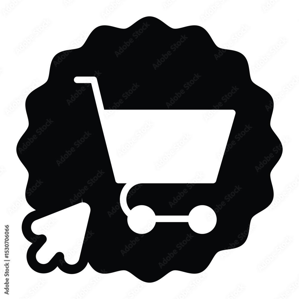 Poster shopping cart with cursor solid icon, black friday concept. vector graphics. sticker with trolley an