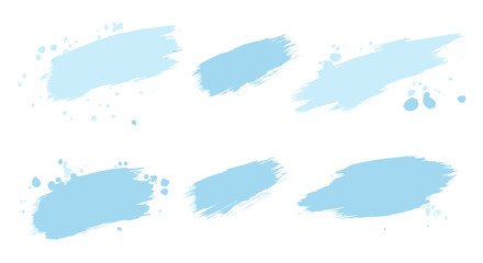 Pale blue grungy brush strokes, ink paint splatters, snow smear frames, abstract winter spots and dabs, artistic grunge textures, vector illustration, cold season art, brush paint effects.