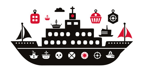 Single ship icon isolated on transparent background