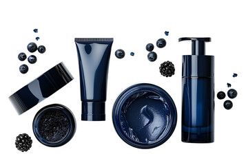 Luxury Dark Blue Skincare Products with Blueberries and Blackberries